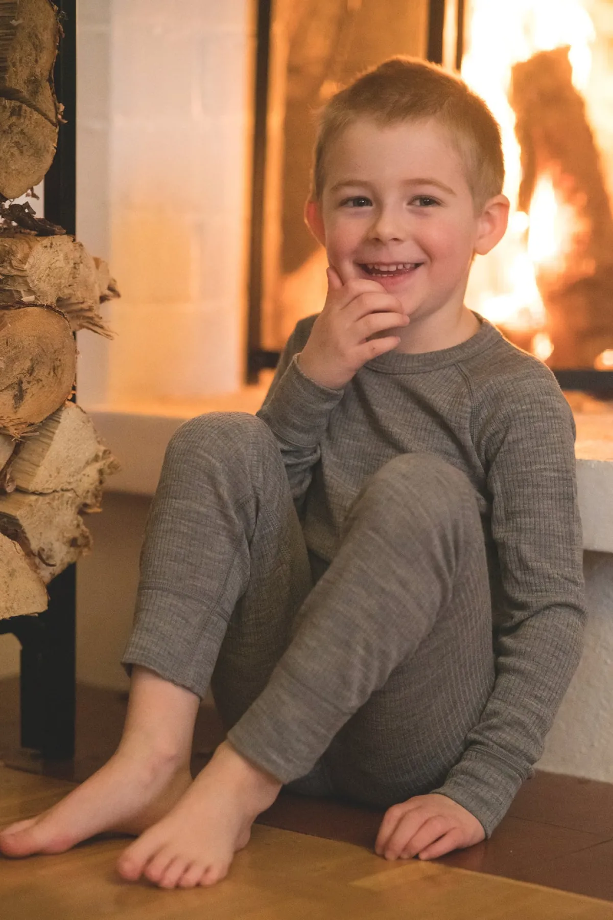 Børn Lindberg Rib Merino Skiundertøj Merinould, Grey Melange