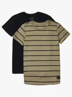 LucaLola Overdele*Luca & Lola Adelmo T-Shirt 2-pak, Black/Stripes Sort