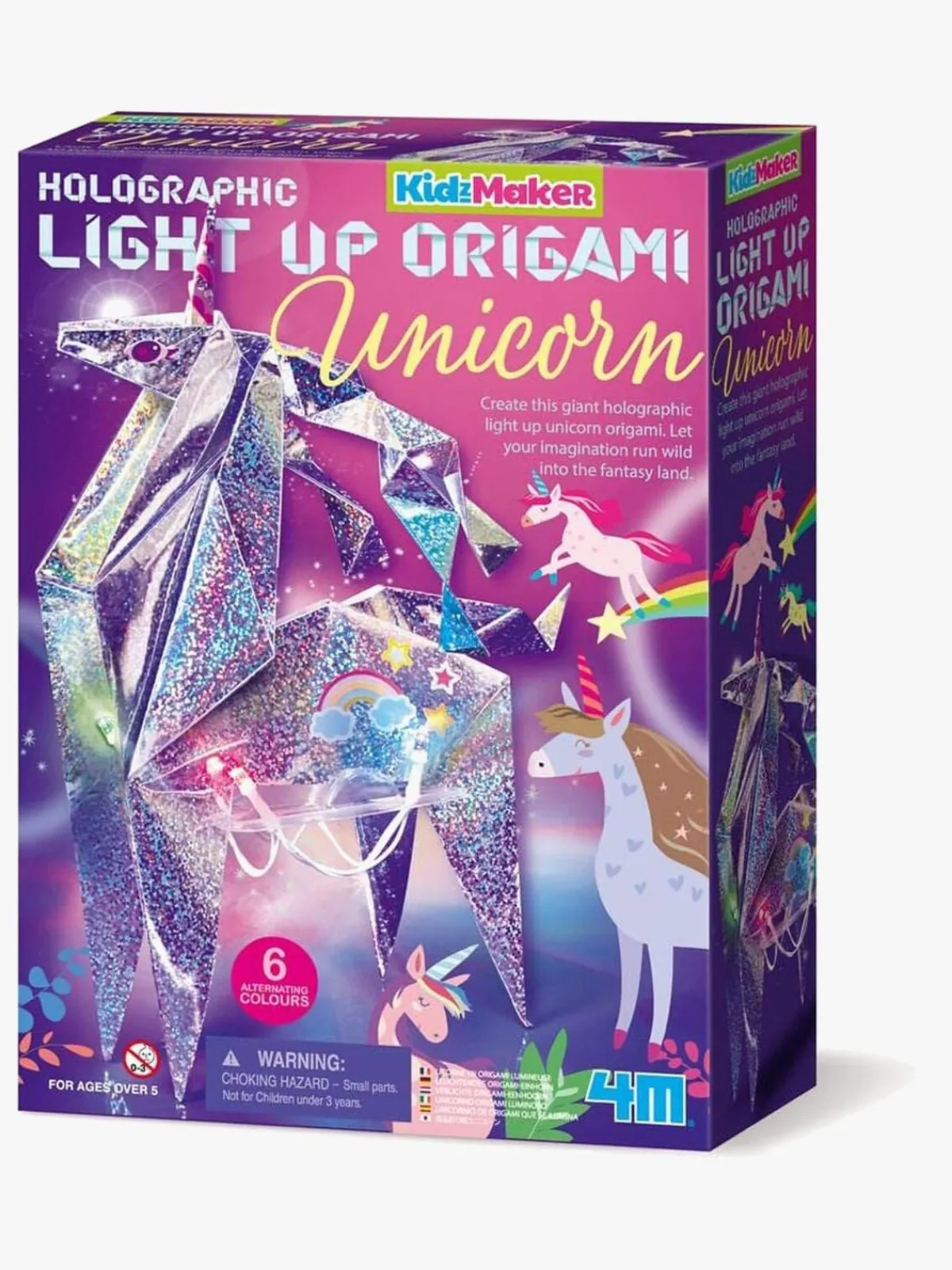 4M Kreativt Legetøj*KidzMaker DIY-sæt Holografisk Light-Up Origami Enhjørning Flerfarvet