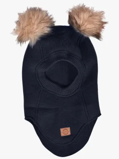 MikkLine Tilbehør|Uldtøj*Mikk-Line Elefanthue Merinould med Pomponer, Blue Night Blå