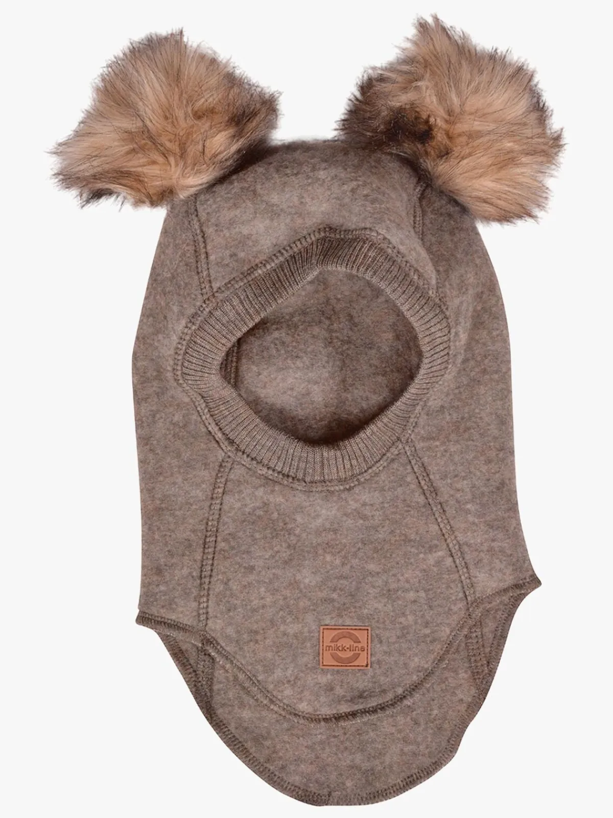 MikkLine Tilbehør|Uldtøj*Mikk-Line Elefanthue Merinould med Pomponer, Melange Denver Brun