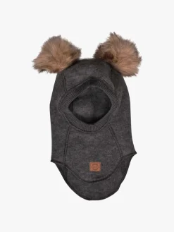 MikkLine Tilbehør|Uldtøj*Mikk-Line Elefanthue Merinould med Pomponer, Anthracite Melange