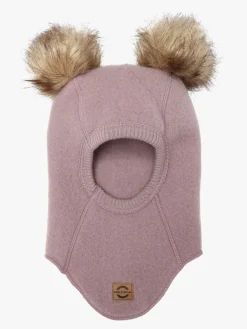 Børn MikkLine Mikk-Line Elefanthue Merinould med Pomponer, Twilight Mauve