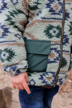 Børn MikkLine Fleecetøj></noscript>Mikk-Line Teddy-jakke, Balsam Green