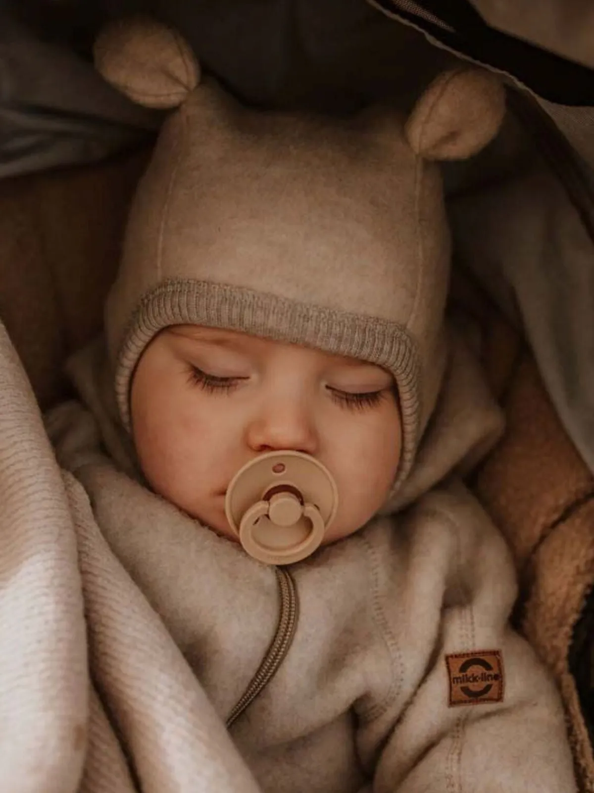 MikkLine Heldragter|Uldtøj*Mikk-Line Ulddragt Merinould med Ører, Melange Offwhite