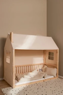 Minitude Børnesenge & Tilbehør*Nordic Mason Husseng 70x160 & BabyMatex Madras Soft Plus + Sengehimmel, Natur