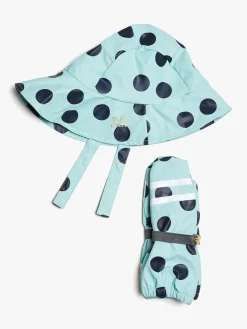 PetiteCherieAtelier Regntøj|Tilbehør*Petite Chérie Atelier Lyon Regnhat & Forede Vanter, Dots Icy Morn Blå