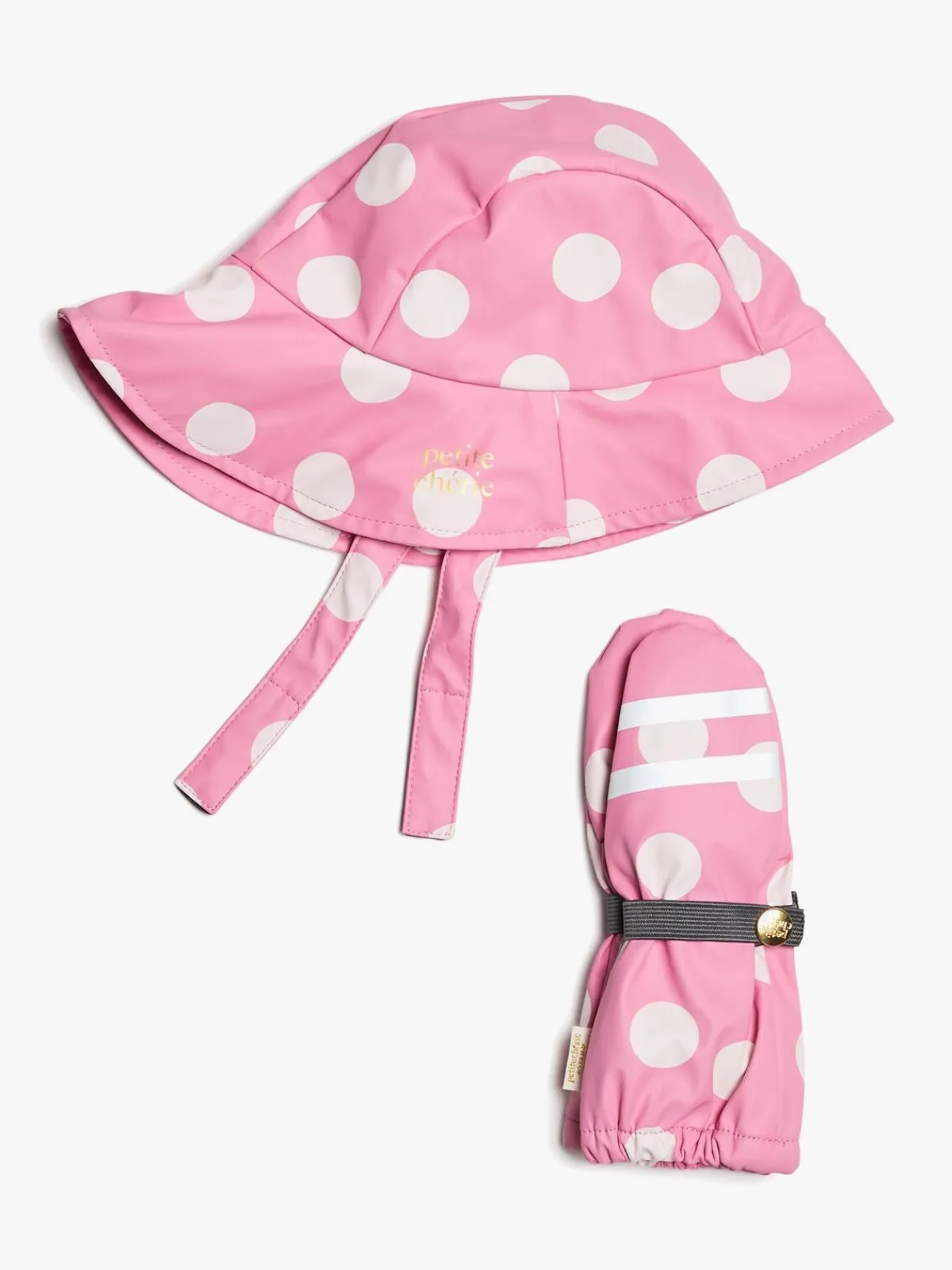 PetiteCherieAtelier Regntøj|Tilbehør*Petite Chérie Atelier Lyon Regnhat & Forede Vanter, Dots Satchet Pink Lyserød/Hvid