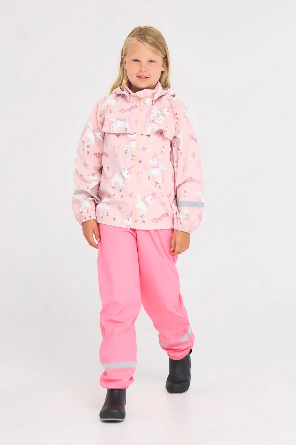 PetiteCherieAtelier Regntøj*Petite Chérie Atelier Maxime Regnsæt, Unicorn Lotus Lyserød/Hvid