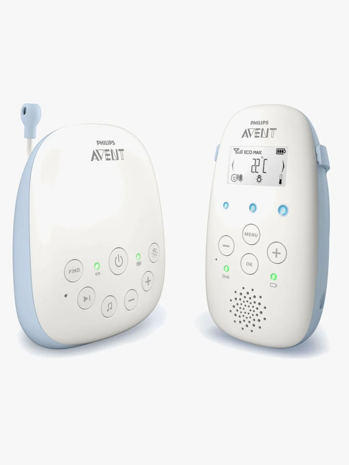 PhilipsAvent Sikkerhed>Philips Avent SCD715 DECT Babyalarm, Hvid/Blå