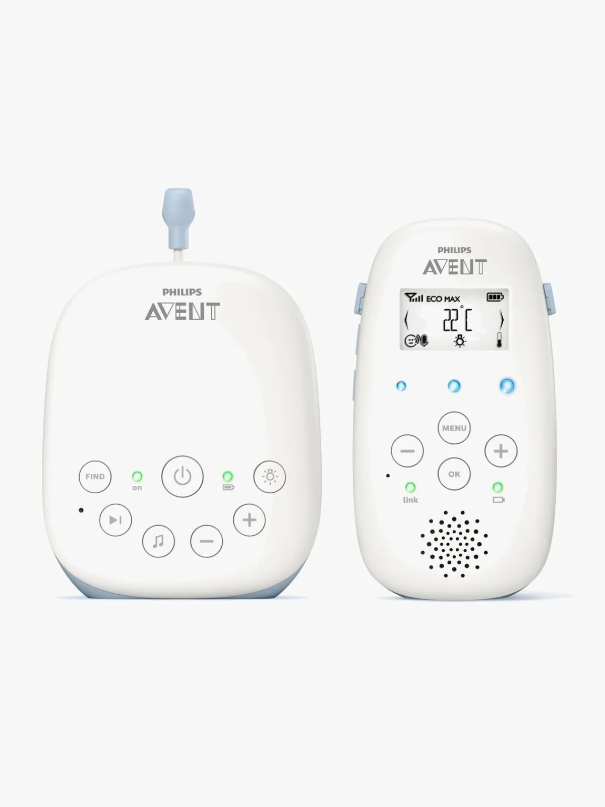 PhilipsAvent Sikkerhed>Philips Avent SCD715 DECT Babyalarm, Hvid/Blå