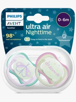 PhilipsAvent Sutter & Suttesnore>Philips Avent Ultra Air Night Sutter 2-Pak 0-6m, Grøn/Lilla